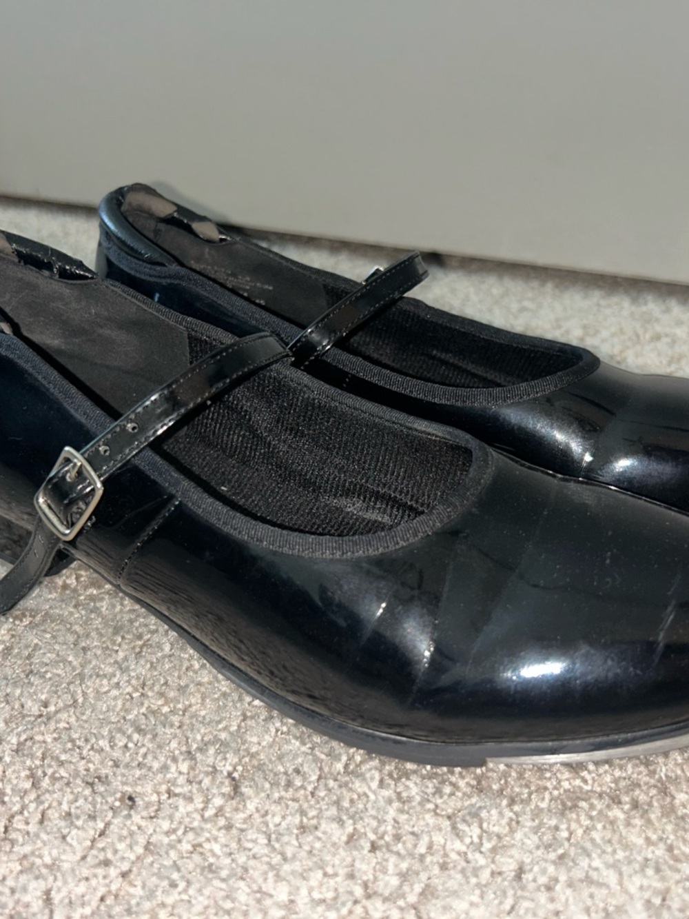 balera Black Patent Mary Jane Flats with Buckle Strap